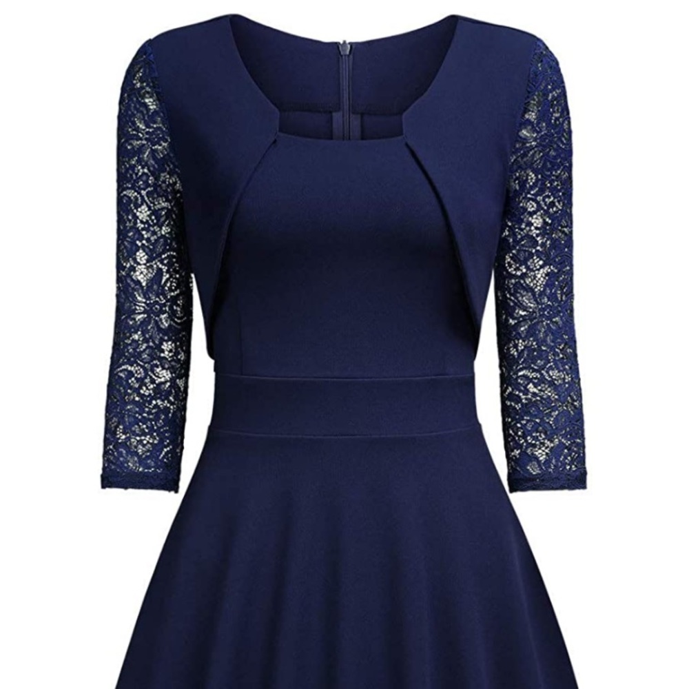 Miusol Women’s Vintage Square Neck Dress with 2/3 Sleeve Swing Dress